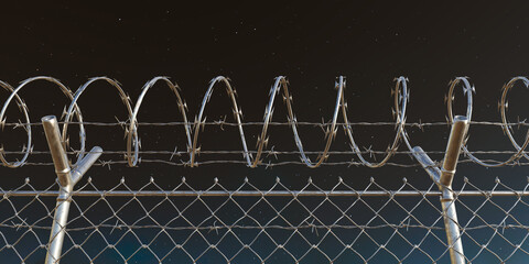 Silhouetted Barbed Wire Fence Under Starry Night Sky - Safety and Confinement