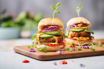vegan burgers with plant-based ingredients - obrazy, fototapety, plakaty