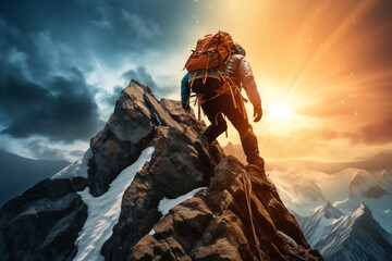 A Close-Up of a Mountain Climber Scaling a Steep Peak, Symbolizing the Grit and Challenges Inherent in Ambitious Goals, Where Every Ascent Demands Courage and Determination