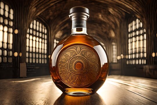 precious and expensive  round shaped liquor bottle template inside and abbey