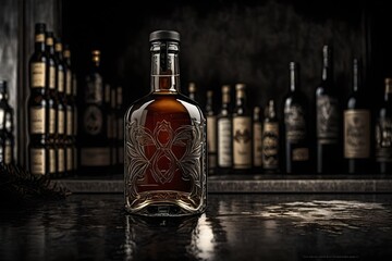 precious and expensive liquor bottle template  in a distillery - obrazy, fototapety, plakaty