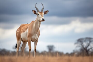 eland bull standing solitary with storm clouds