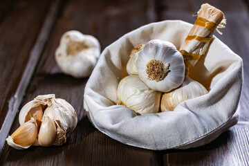 garlic on a wooden table