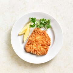 Homemade breaded chicken schnitzel