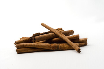 stack of cinnamon stick with a detail texture isolated on a white background, top view