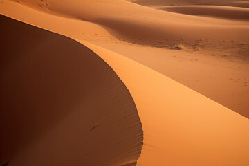 The arid sand dunes are golden orange like the Sahara desert in Africa
