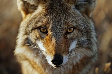 Fototapeta premium A close-up shot of a coyote looking directly at the camera. Perfect for nature and wildlife enthusiasts.