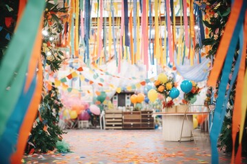 Fototapeta premium confetti and streamers being set up for a celebration