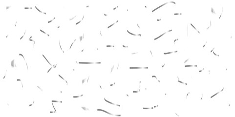 Luxury silver sparkle confetti glitter and zigzag ribbon falling down on transparent background.