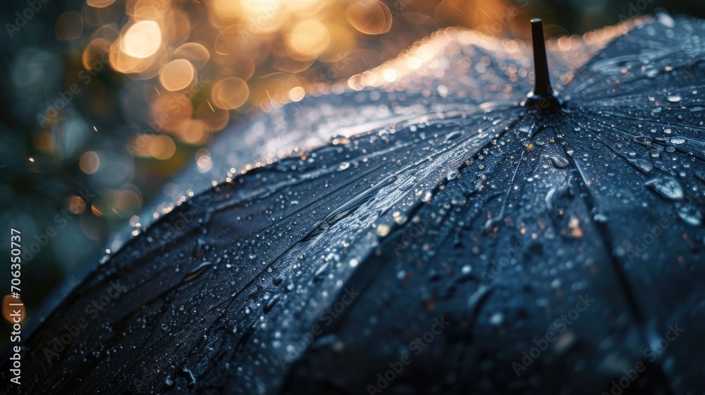 Aufkleber A detailed close-up view of an umbrella with water droplets on its surface. This image captures the beauty and intricacy of the water droplets, creating a visually appealing and refreshing scene.