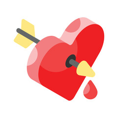 Arrow passing heart showing love cupid, cupid heart vector in isometric stylee