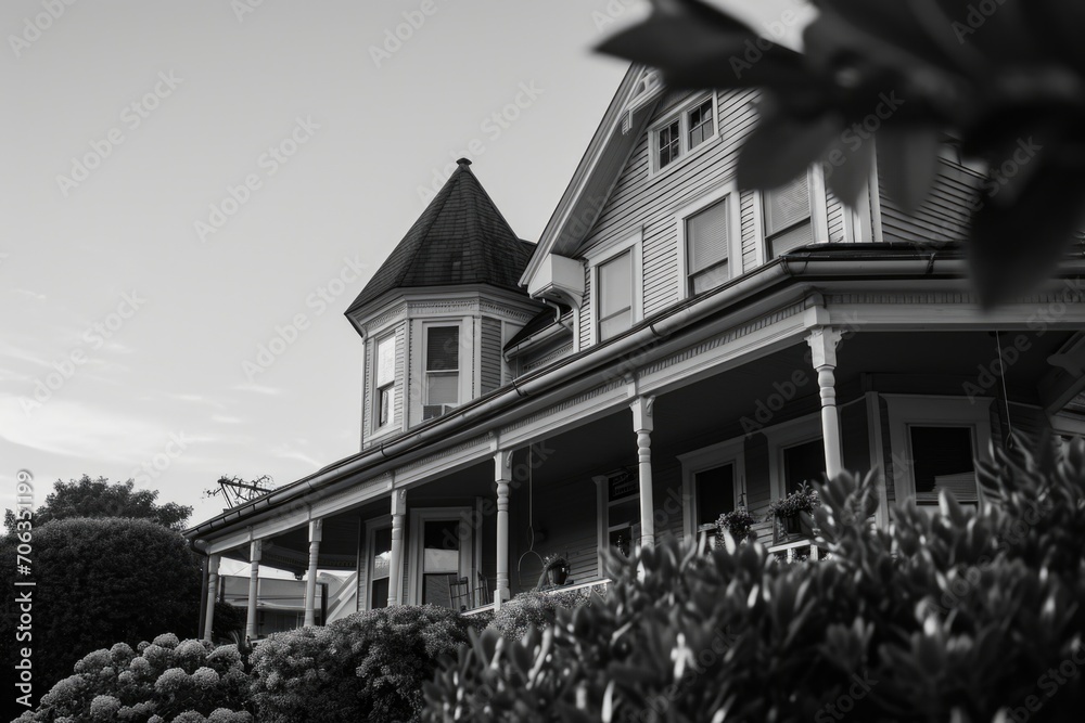 Poster a black and white photo of a house. suitable for various design projects