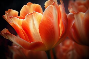 close-up shots of beautiful tulips with dew drops generative ai