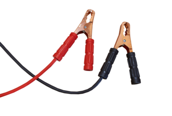 cable starter with crocodiles, cable with clips for starting the car starter on a white background