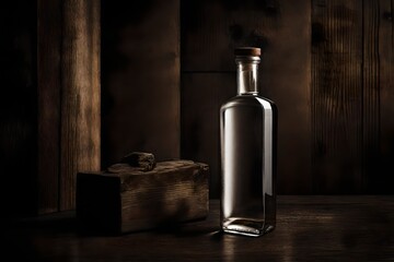 spirit  bottle brand template , liquor branding on dark wooden background