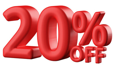 20 percentage off sale discount number red 3d render