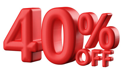 40 percentage off sale discount number red 3d render