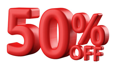 50 percentage off sale discount number red 3d render