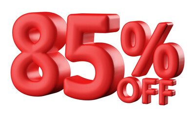 85 percentage off sale discount number red 3d render