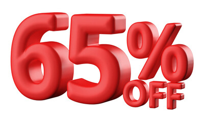 65 percentage off sale discount number red 3d render
