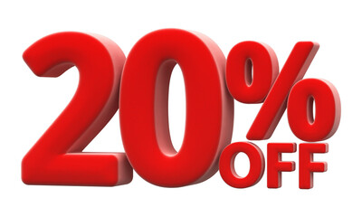 20 percentage off sale discount number red 3d render