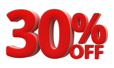 30 percentage off sale discount number red 3d render