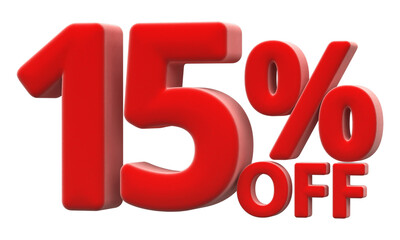 15 percentage off sale discount number red 3d render