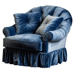 photography of a blue armchair isolated on a transparent background created with Generative Ai