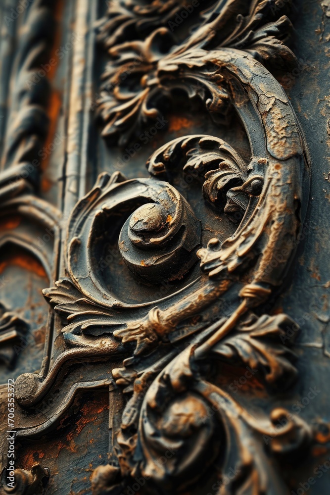 Poster a detailed view of a decorative design on a building. this image can be used for architectural or hi