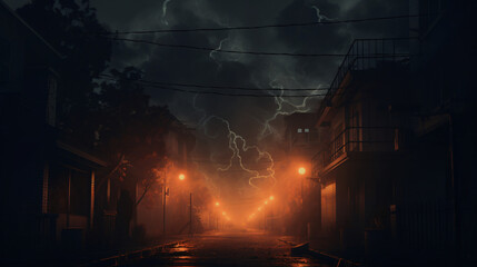 Obraz na płótnie Canvas Enigmatic Misty Alley at Night