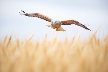 red kite soaring above a golden wheat field