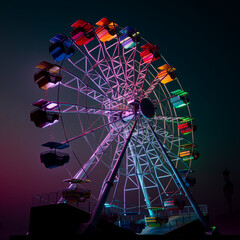 Vibrant Neon-Lit Ferris Wheel Against Night Skyâ€”A Carnival Highlight
