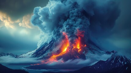 A volcano spewing lava and lava into the sky.