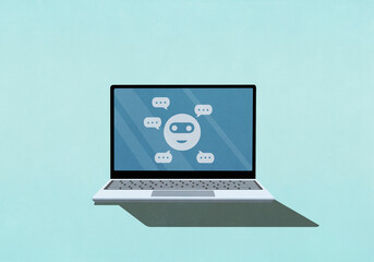 Emoticon and chat bubbles on laptop screen
