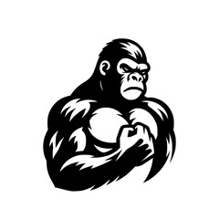 Vector logo of a raging gorilla. Professional logo of a chimpanzee. Black and white logo of an ape isolated on a white background.