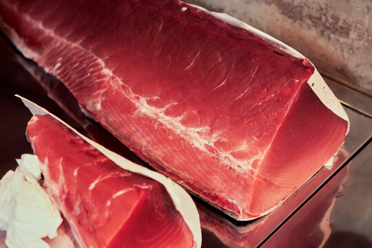 Close up still life raw, fresh tuna fillet
