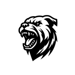 Vector logo of a mad dog. black and white logo of canine roaring. professional illustration for pet shop.