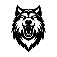 Vector logo of a mad dog. black and white logo of canine roaring. professional illustration for pet shop.