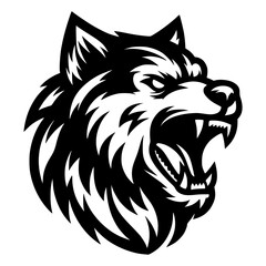 Vector logo of a mad dog. black and white logo of canine roaring. professional illustration for pet shop.