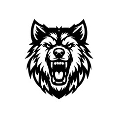 Vector logo of a mad dog. black and white logo of canine roaring. professional illustration for pet shop.