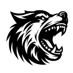 Vector logo of a mad dog. black and white logo of canine roaring. professional illustration for pet shop.