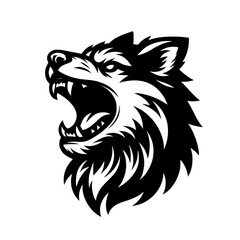 Vector logo of a mad dog. black and white logo of canine roaring. professional illustration for pet shop.
