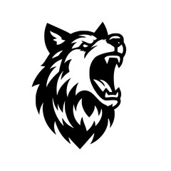 Vector logo of a mad dog. black and white logo of canine roaring. professional illustration for pet shop.