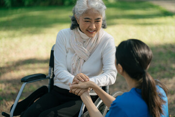 Female doctors shake hands with patients encouraging each other  To offer love, concern, and encouragement while checking the patient's health. concept of medicine.