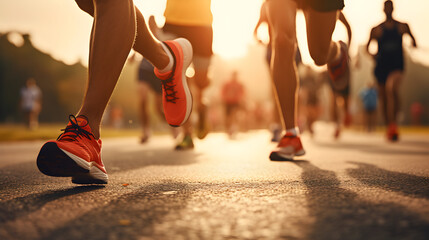 Legs of Men Runners in a Road Race