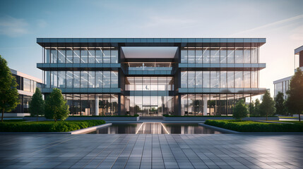 Modern office building front view - Powered by Adobe