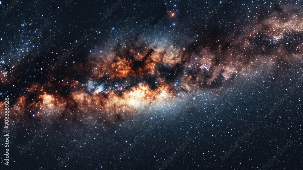 Poster a breathtaking view of a galaxy with a star-filled sky in the background. perfect for astronomy enth