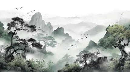 Foto op Plexiglas Chinese Ink Landscape Wallpaper Wall Mural © Fatih