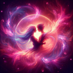 Twin flame couple. Soulmates. The concept of magical, esoteric, tantric, spiritual love. Connection between souls. Illustration for websites and much more. Created using generative ai tools