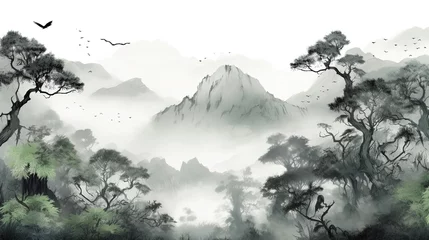 Rolgordijnen Chinese Ink Landscape Wallpaper Wall Mural © Fatih
